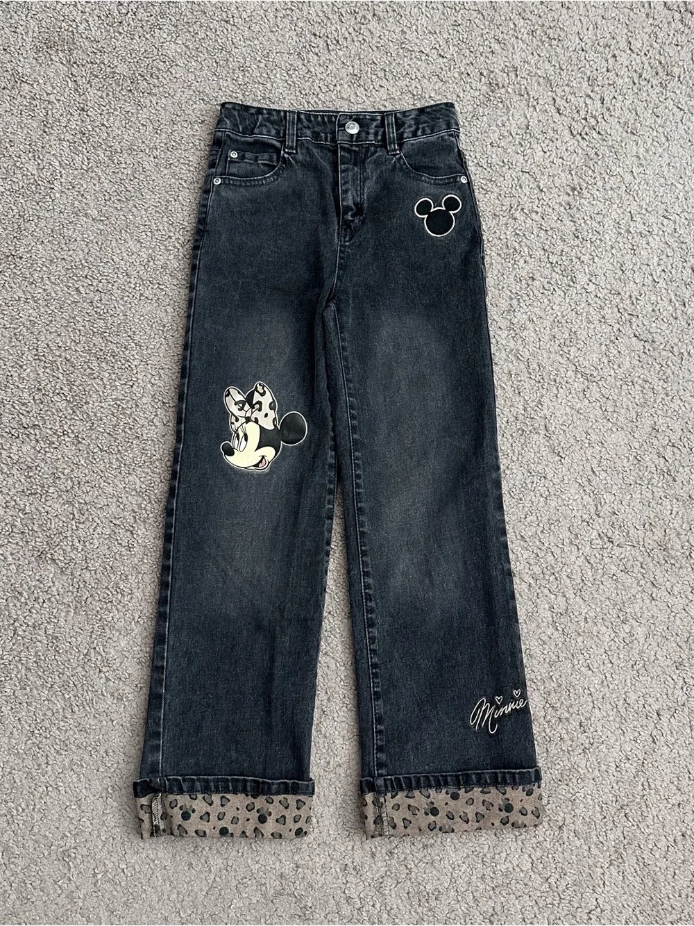 Disney Minnie Mouse Charcoal Gray Straight Denim Jeans Girls 10